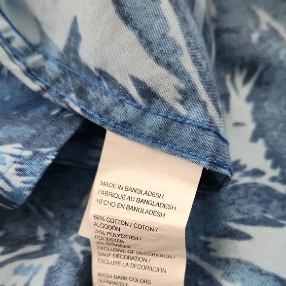 IZOD Men's Blue Tropical Leaf Print Shirt Short Sleeve L - Picture 8 of 8